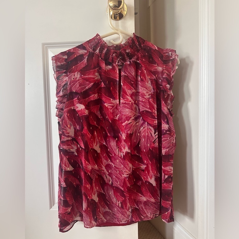 WHBM Feather Print Blouse Flutter Sleeve - M - Never worn!